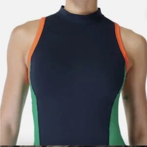 Sweaty Betty Navy and Green with Orange Trim- athletic/yoga top-Small